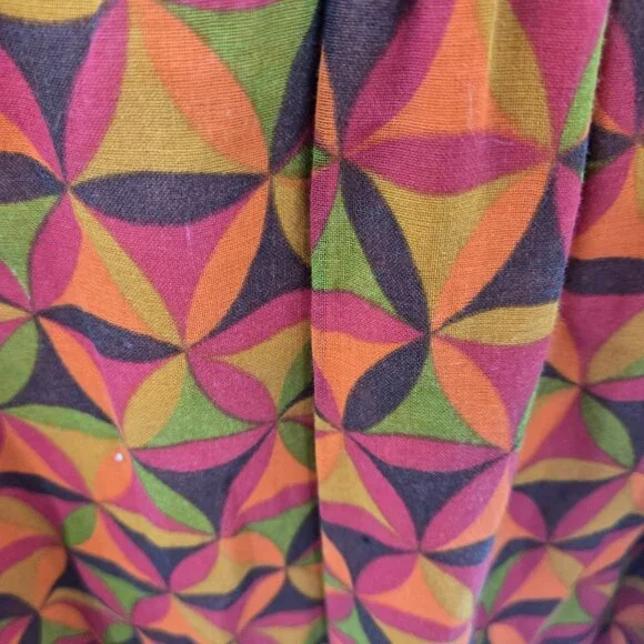 Vintage Jody of California 70s Orange Brown Green Geometric Mini Dress Flaws - Picture 8 of 14